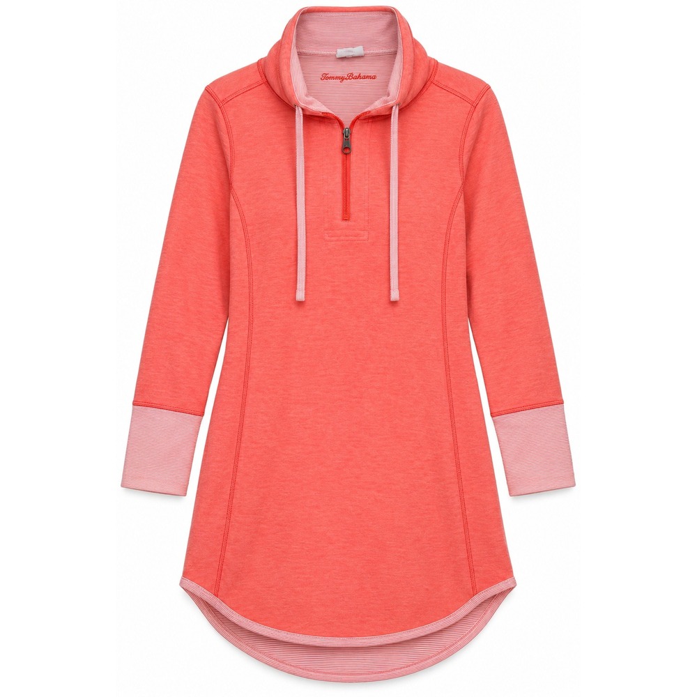 Tommy Bahama Womens Reversible Quarter Zip Pullover Dress Coral Orange Small